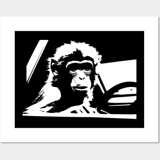 monkey driving a taxi Posters and Art